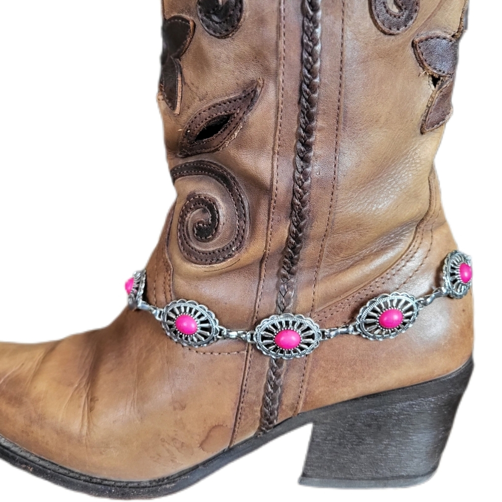 Western Cowboy Boots Chains with Pink Turquoise Southwestern Boot Jewelry
